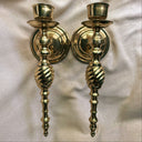 Pair of Mid Century Brass Wall Candle Sconces, Hollywood Regency