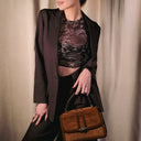 Sheer Mesh Smoky Snakeskin Crop Top, Mock Neck Sleeveless
