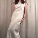 Lichi Cream Two Piece Dress, Draped Top Coat and Elegant Slip