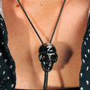 David Bowie Gunmetal Skull Pendant Bolo Cord Necklace