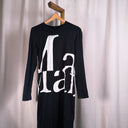 Maison Margiela Black Logo Print Long Sleeve Maxi Dress, Size 42 S