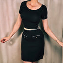 Sandro Paris Black Knit Two Piece Set, Cropped Top & Pocket Skirt