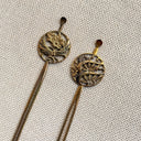 Antique Ming Chinese Bronze Hairpin Pair, Swirled Chrysanthemum Medallions
