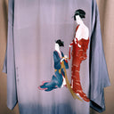Rare Vintage Long Silk Kimono Robe, Ukiyo-e Geisha Scene, Utamaro