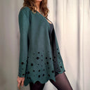 Viridian Laser Cut Scalloped Hem Knit Tunic Sweater