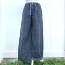 Handmade Pinstripe Cotton Wide-Leg Pants, Drawstring Waist & Ankle