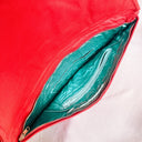 1985 Melinda Barber Red Leather Envelope Clutch, Southwestern Appliqué