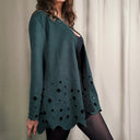 Italian Boutique Teal Knit Tunic with Laser Cut Scalloped Hem
