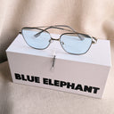 Discontinued Blue Elephant Demia Blue Tint Sunglasses, Silver Frame, Korea