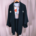 Reversible Black Silk Kimono Jacket, Hand-Printed Ukiyo-e Beauties