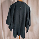 Vintage Black Silk Haori Kimono Jacket, Peach Lining, Bamboo Print