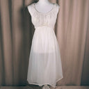 1970s Gossard Artemis White Chiffon Bridal Babydoll Gown, Floral Appliqué