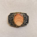 Vintage 70s Brass Banded Carnelian Cabochon Belt Buckle