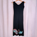 Handmade Mexican Embroidered Peacock Black Sheer Maxi Dress