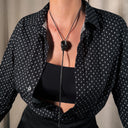 David Bowie Gunmetal Skull Pendant Bolo Cord Necklace