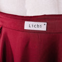 Lichi Burgundy Satin Blouse with Retro Point Collar & Pleated Bell Cuffs