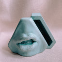 Concrete Cat Teal Sculptural Lips Jewelry Box, Art Object