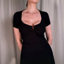 Dolce & Gabbana Black Keyhole Top, Sweetheart Neckline