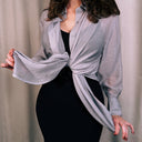 Lichi Oversized Textured Button-Up Shirt in Smoke-Grey Tencel