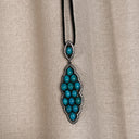 Turquoise Cluster Pendant Necklace, Marquise Stone Drop on Black Cord