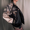Oni Denim Embroidered Dragon Sukajan Satin Bomber Jacket