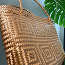 Handwoven Mexican Reed Tote Bag, Shimmering Geometric Gold