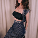 Vintage Indian Embroidered Wrap-Tie Drape Dress, Indigo & Silver