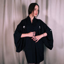 Reversible Black Silk Kimono Jacket, Hand-Printed Ukiyo-e Beauties