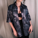 HARE Tokyo Abstract Print Oversized Unisex Short Sleeve Open Collar Shirt