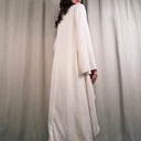 Lichi Cream Two Piece Dress, Draped Top Coat and Elegant Slip