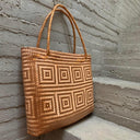 Handwoven Mexican Reed Tote Bag, Shimmering Geometric Gold