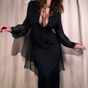 1980s Giorgio Armani Dark Angel Layered Evening Gown