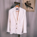 Cream Pinstripe Tailored Two Piece Suit by Lichi, Blazer & High Waist Trousers