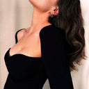 Khaite Black Sweetheart Neckline Long Sleeve Stretch Knit Dress