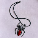 Black Widow Spider Pendant Dagger Necklace with Red Abdomen