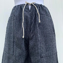 Handmade Pinstripe Cotton Wide-Leg Pants, Drawstring Waist & Ankle
