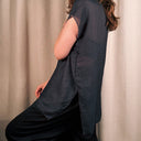 Sheer Charcoal Gauze Top, Hand-Stitched Picot Hem, Mexico