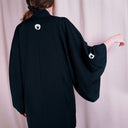 Reversible Black Silk Kimono Jacket, Hand-Printed Ukiyo-e Beauties