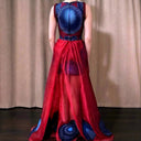 Handmade Avant-Garde Sculptural Gown, Sheer Skirt & Peacock Feather Medallions