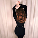 Khaite Black Sweetheart Neckline Long Sleeve Stretch Knit Dress