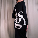 Maison Margiela Black Logo Print Long Sleeve Maxi Dress, Size 42 S