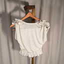 Ivory Ruffled Cottagecore Blouse, Backless Cropped Peasant Top