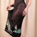 Handmade Mexican Embroidered Peacock Black Sheer Maxi Dress