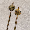 Antique Ming Chinese Bronze Hairpin Pair, Swirled Chrysanthemum Medallions