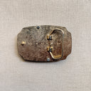 Vintage 70s Brass Banded Carnelian Cabochon Belt Buckle