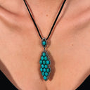 Turquoise Cluster Pendant Necklace, Marquise Stone Drop on Black Cord
