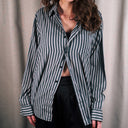 Vintage Korean Green & White Striped Button Down by Expressions