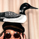 Hand-Carved Wooden Loon Duck Decoy, Black & White Latin Folk Art, Colombia