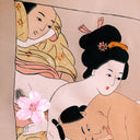 Vintage Silk Haori Kimono Robe, Mature Shunga Print, Champagne & Cream