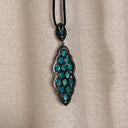 Turquoise Cluster Pendant Necklace, Marquise Stone Drop on Black Cord